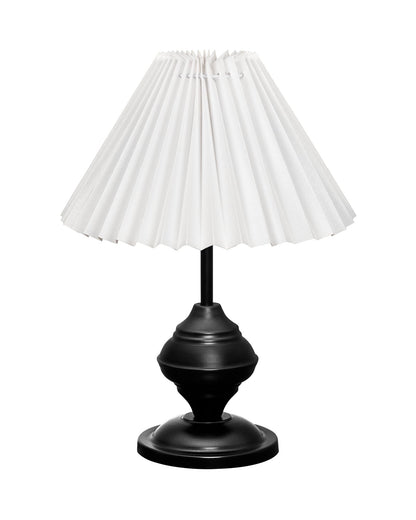 Bedside Black Metal Table Lamp with Fabric Shade, E27 holder, Urn, Pleated Jute Shade