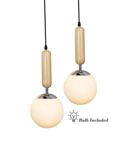 Wood Bullet Lamp with chrome cap Ceiling lamp white frosted glass globe Pack of 1
