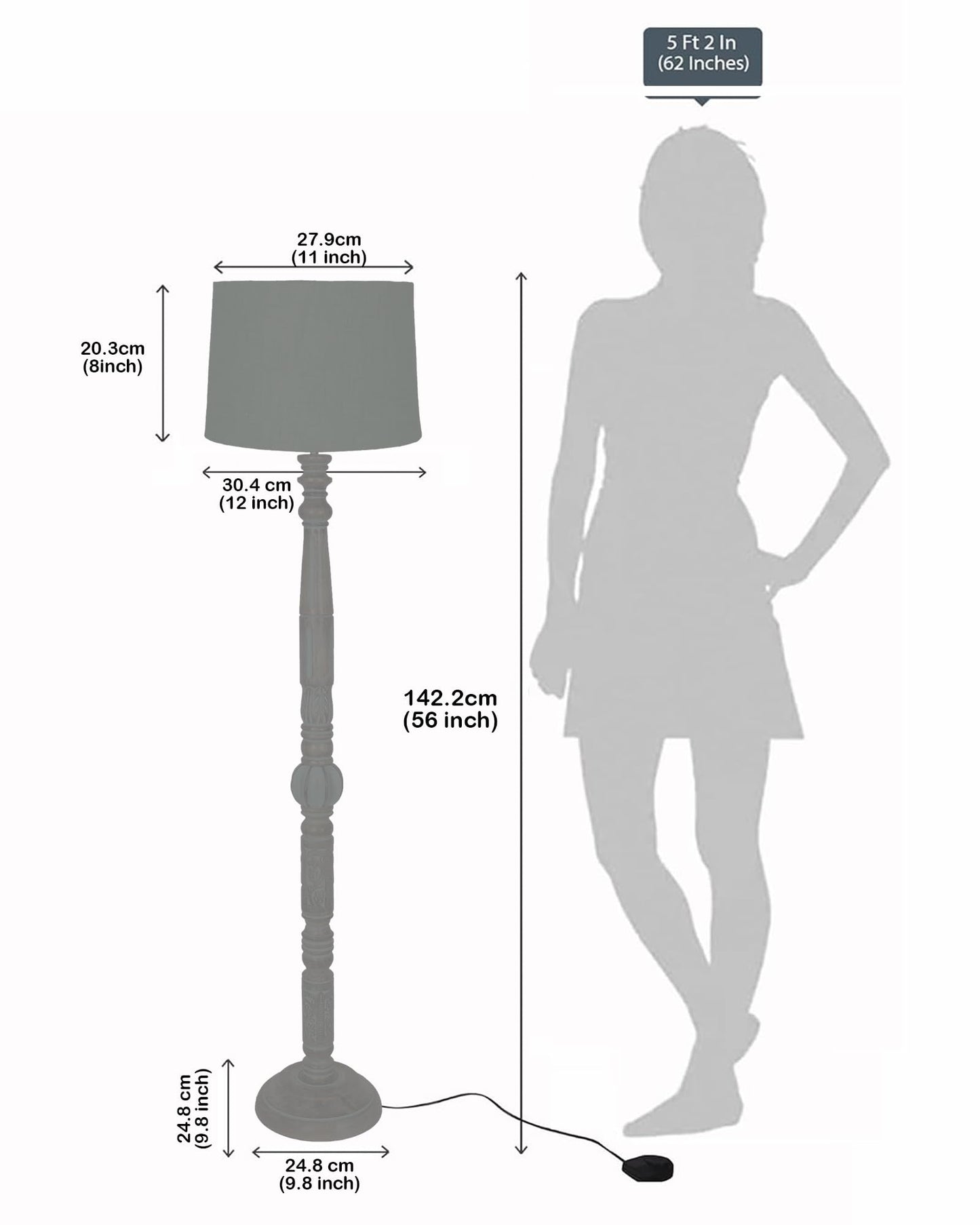 Royal Carving Antique Algae finish wooden floor lamp with Shade