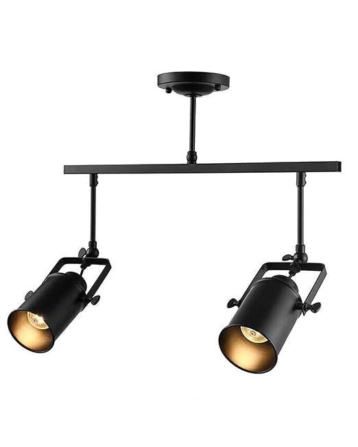 Industrial 2-Light Track Lighting Kit, Black Flush Mount Wall/Ceiling Spot Lights Fixture, Directional Ceiling Light for Kitchen,Dining Room, Living Room, Hallway, Bathroom, Cabinet