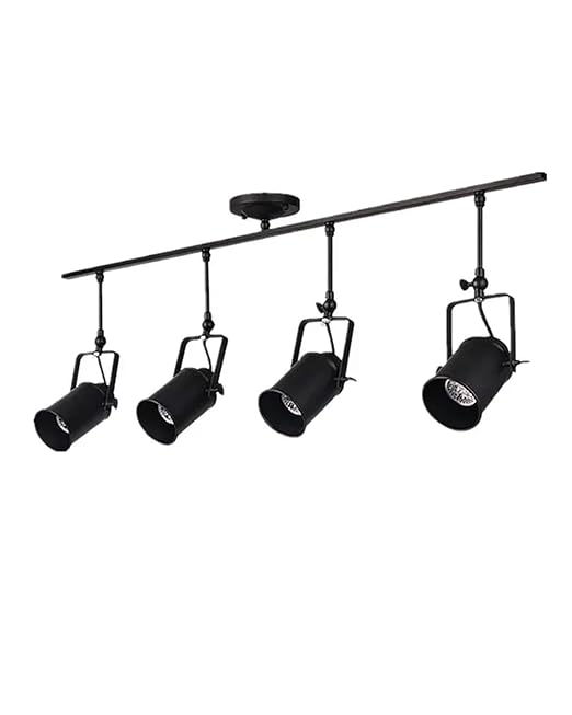 Industrial 4-Light Track Lighting Kit, Black Flush Mount Wall/Ceiling Spot Lights Fixture, Directional Ceiling Light for Kitchen,Dining Room, Living Room, Hallway, Bathroom, Cabinet