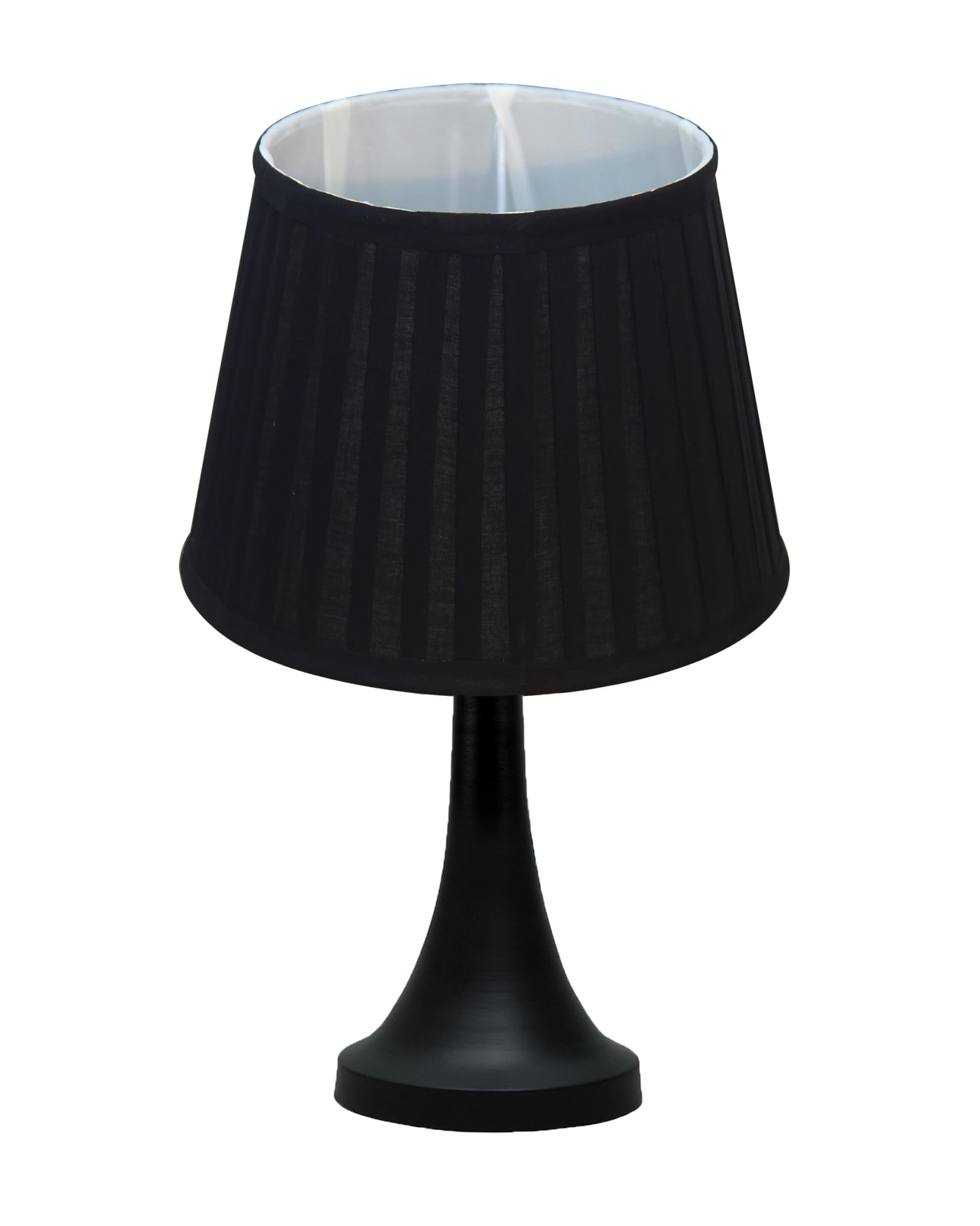 Bedside Black Metal Table Lamp with Fabric Shade, E27 holder, Cone, Pleated Jute Shade