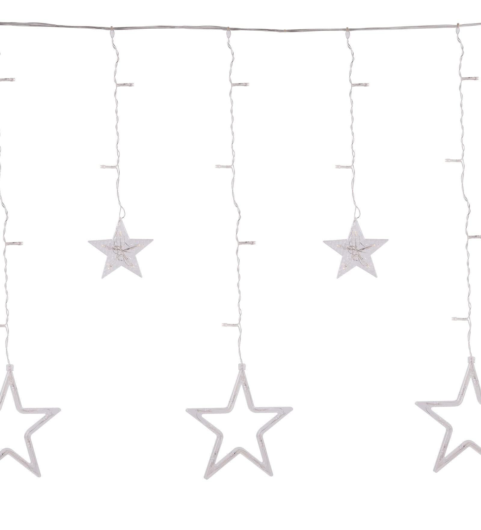 Homesake® 12 Stars Curtain String Lights Window Curtain Lights with 8 Flashing Modes Diwali Lights for Decoration Home, Festive Decor, Fairy Lights for Room Decoration (2.5 M Pack of 1)-2 pin Plug