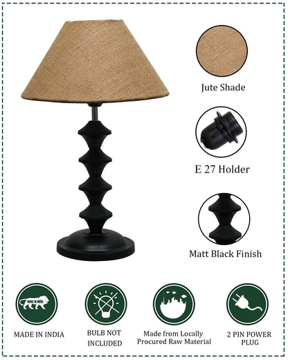 Black Metal Table Lamp with Fabric Shade, B22 holder, Pillar