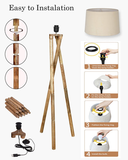 Cross-leg Wood Tripod Floor Lamp, Mid Century Standing Lamp, E27 Lamp Base, With Shade Modern Design Floor Reading Lamp for Living Room Bedroom, Study Room and Office