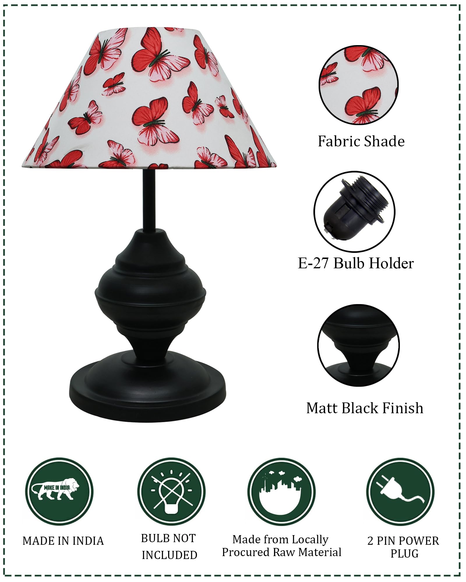 Black Metal Table Lamp | for Living Room | Modern Bedside Light with Pleated Shade | Decorative Night Lamp for Bedroom, Study, Office | Home Decor Lighting, E27 holder, Urn