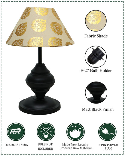 Black Metal Table Lamp | for Living Room | Modern Bedside Light with Pleated Shade | Decorative Night Lamp for Bedroom, Study, Office | Home Decor Lighting, E27 holder, Urn