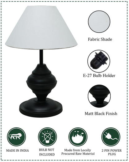 Black Metal Table Lamp | for Living Room | Modern Bedside Light with Pleated Shade | Decorative Night Lamp for Bedroom, Study, Office | Home Decor Lighting, E27 holder, Urn