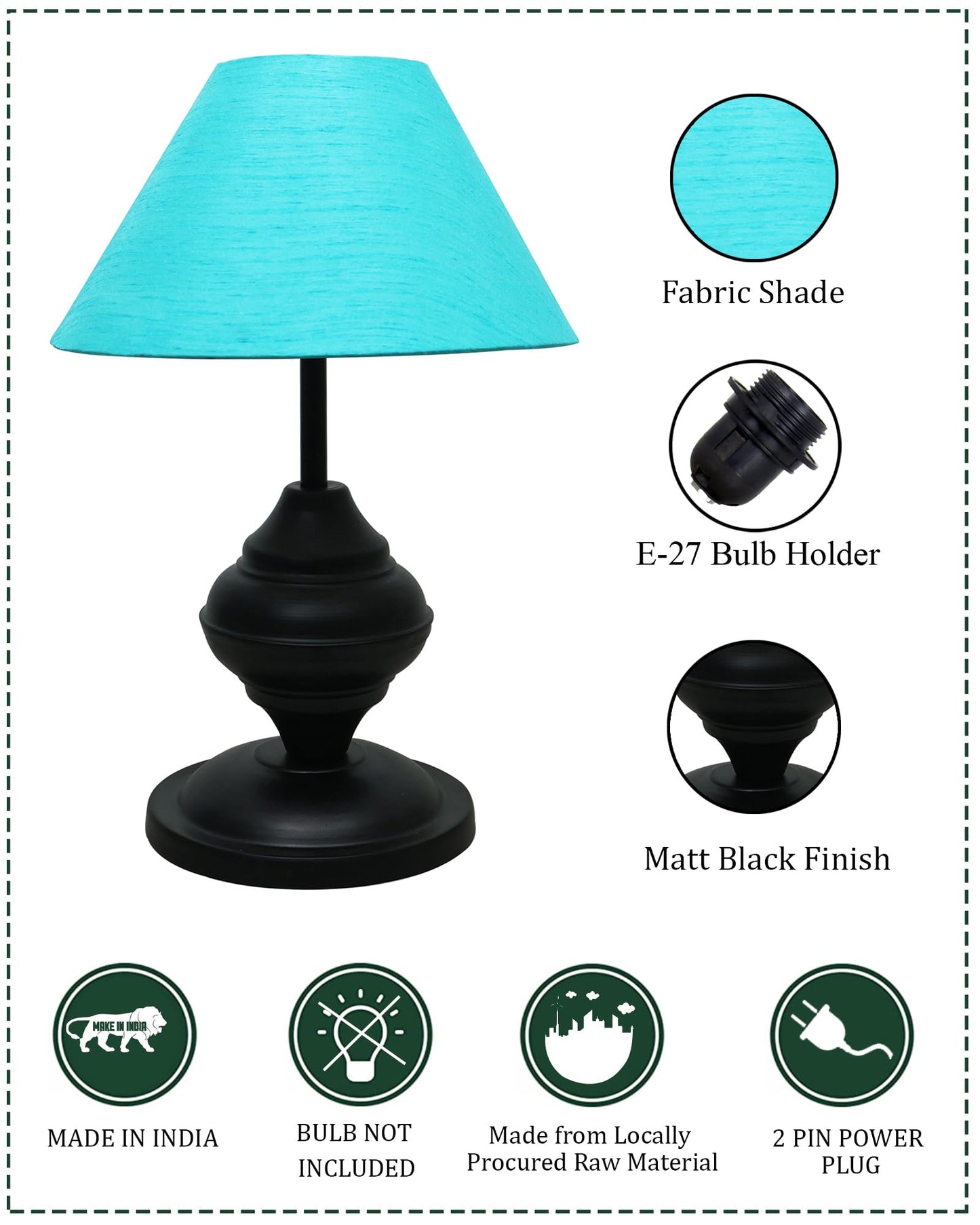 Black Metal Table Lamp | for Living Room | Modern Bedside Light with Pleated Shade | Decorative Night Lamp for Bedroom, Study, Office | Home Decor Lighting, E27 holder, Urn