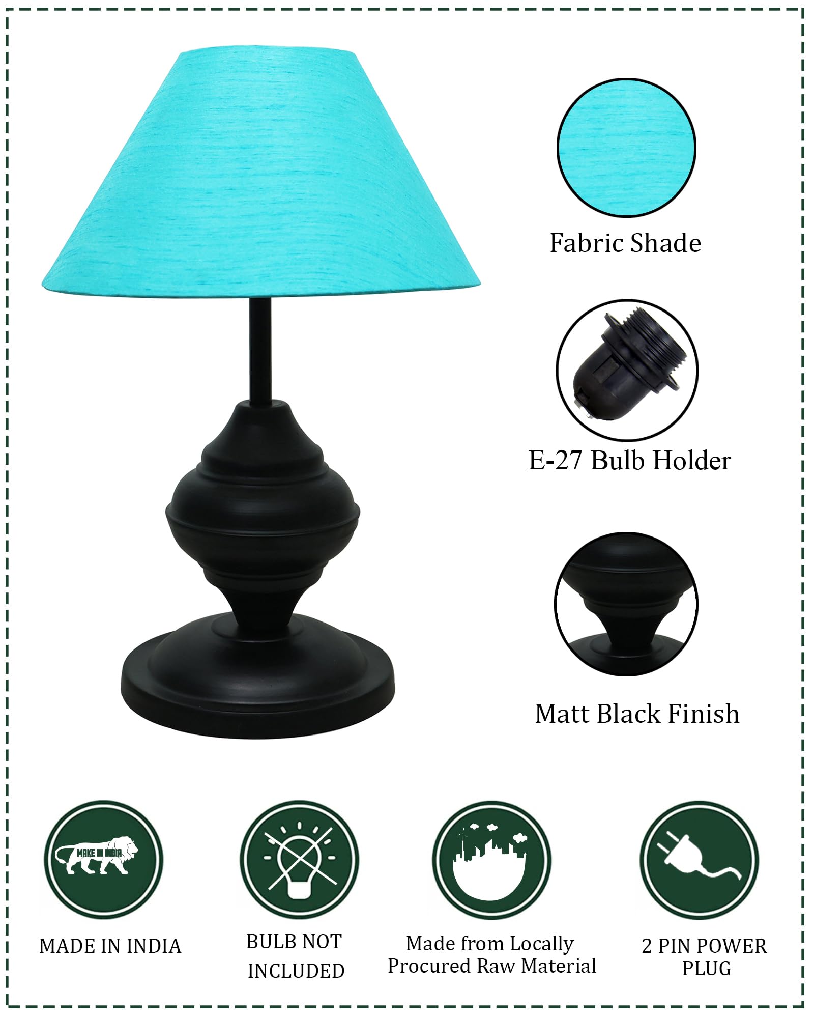 Black Metal Table Lamp | for Living Room | Modern Bedside Light with Pleated Shade | Decorative Night Lamp for Bedroom, Study, Office | Home Decor Lighting, E27 holder, Urn