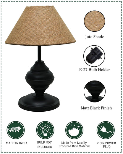 Black Metal Table Lamp | for Living Room | Modern Bedside Light with Pleated Shade | Decorative Night Lamp for Bedroom, Study, Office | Home Decor Lighting, E27 holder, Urn