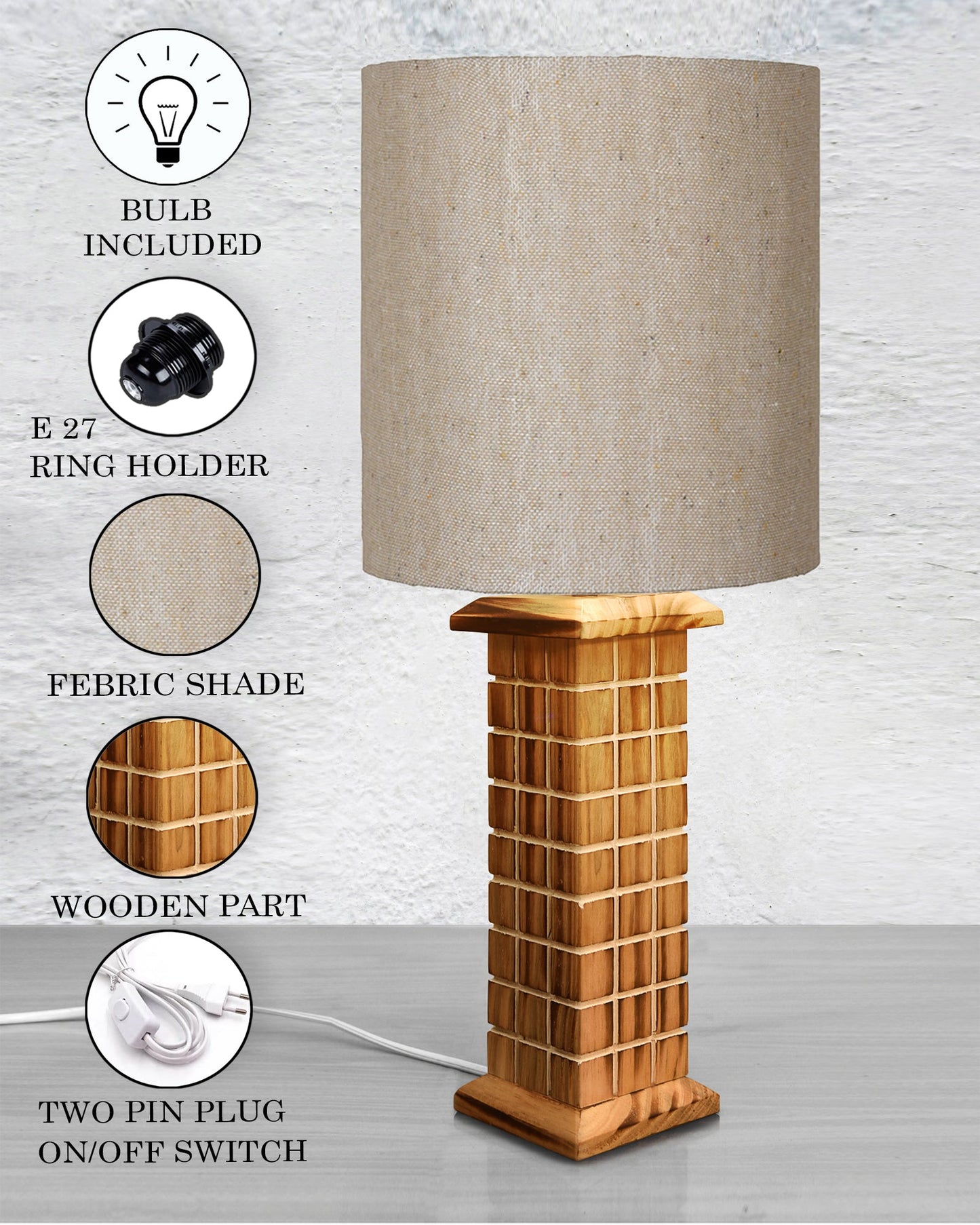 Rustic Beige Table Lamp New York Skyline with Fabric Shade, Table Light, Home Décor, Office, Gift, Jute Drum
