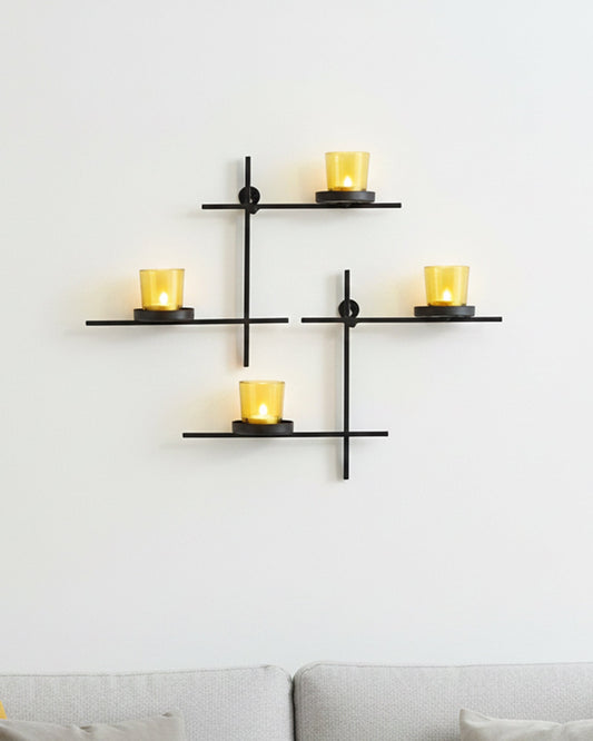 Homesake® Black Scorching Ladder with Pair of Votive Wall Hanging Candle Tealight Holder, Set of 2