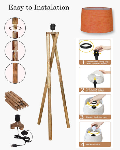 Cross-leg Wood Tripod Floor Lamp, Mid Century Standing Lamp, E27 Lamp Base, With Shade Modern Design Floor Reading Lamp for Living Room Bedroom, Study Room and Office