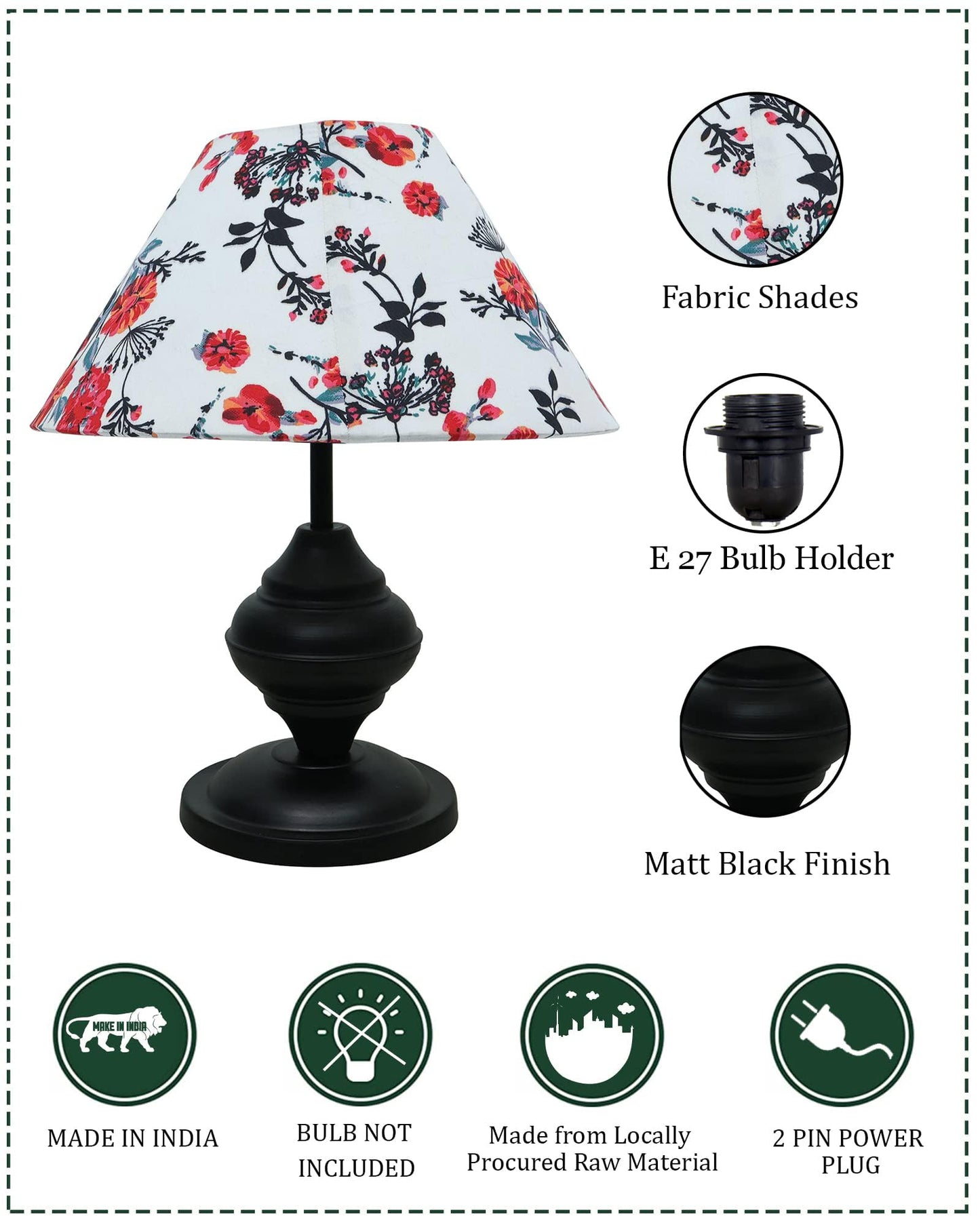 Black Metal Table Lamp | for Living Room | Modern Bedside Light with Pleated Shade | Decorative Night Lamp for Bedroom, Study, Office | Home Decor Lighting, E27 holder, Urn