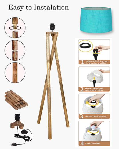 Cross-leg Wood Tripod Floor Lamp, Mid Century Standing Lamp, E27 Lamp Base, With Shade Modern Design Floor Reading Lamp for Living Room Bedroom, Study Room and Office