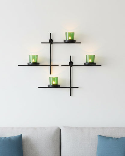 Homesake® Black Scorching Ladder with Pair of Votive Wall Hanging Candle Tealight Holder, Set of 2