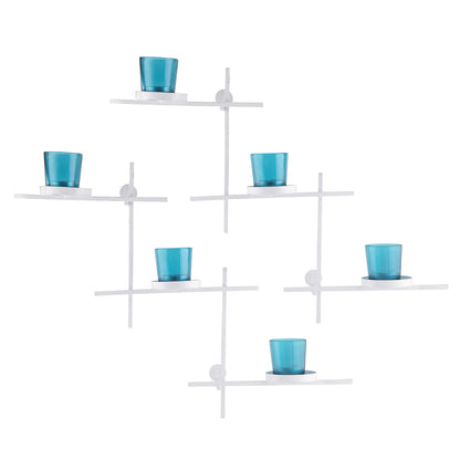 Homesake® White Scorching Ladder with Six Votive Blue, Wall Hanging Candle Tealight Holder, Set of 2