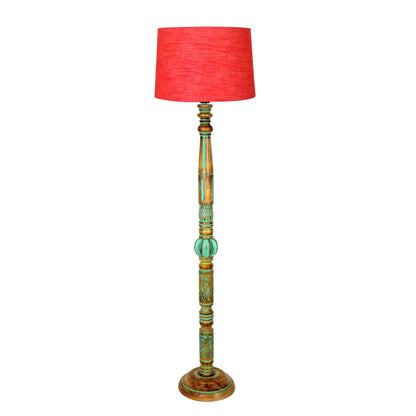 Royal Carving Antique Algae finish wooden floor lamp with Shade