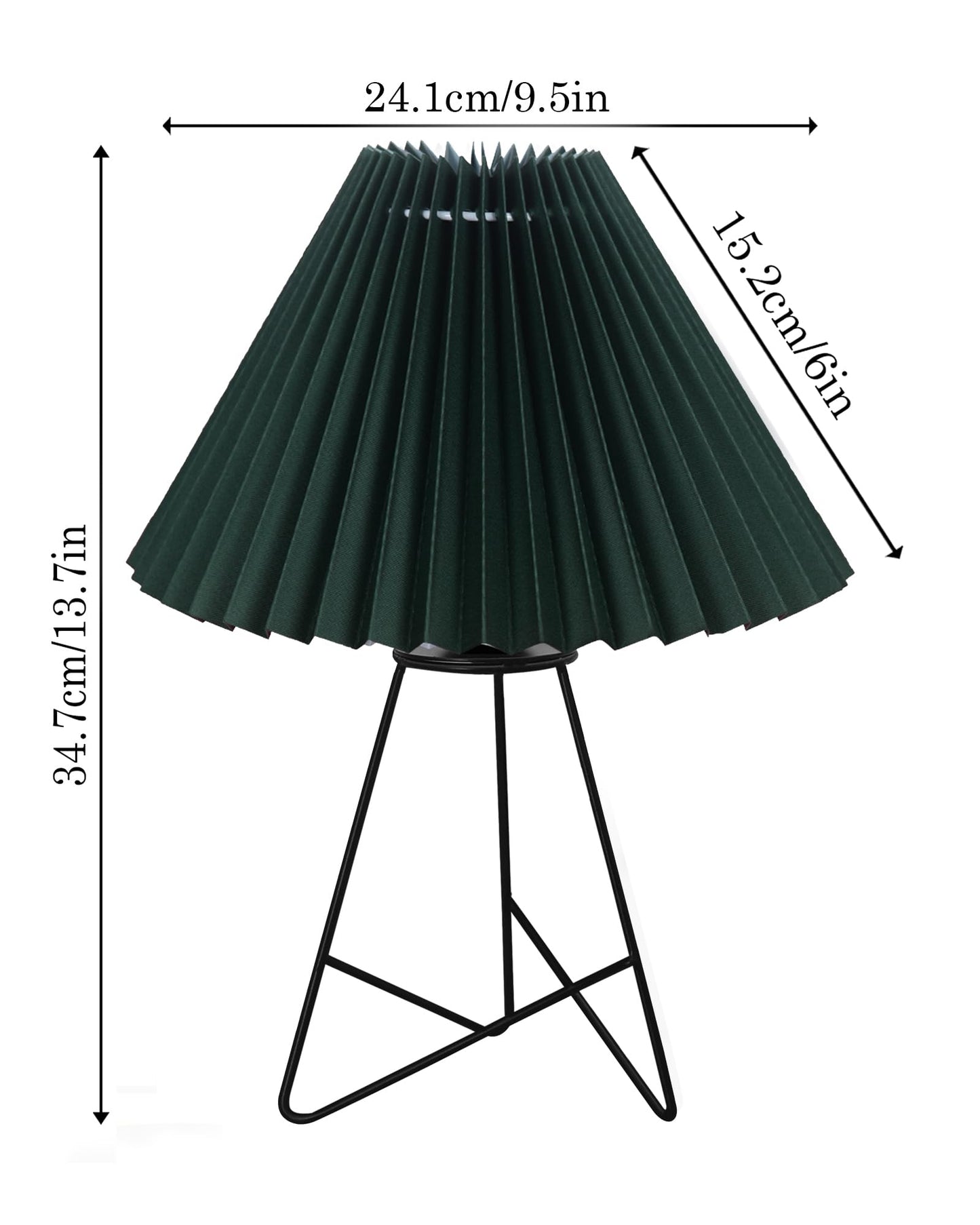 Homesake® Retro Matt Black Table Lamp, Iron Tripod Base, E27 Bulb Holder, Lamps for Bedroom, Bedside, Living Room, Study, Desk, Warm Night Lamp, Light, Pleated Fabricc
