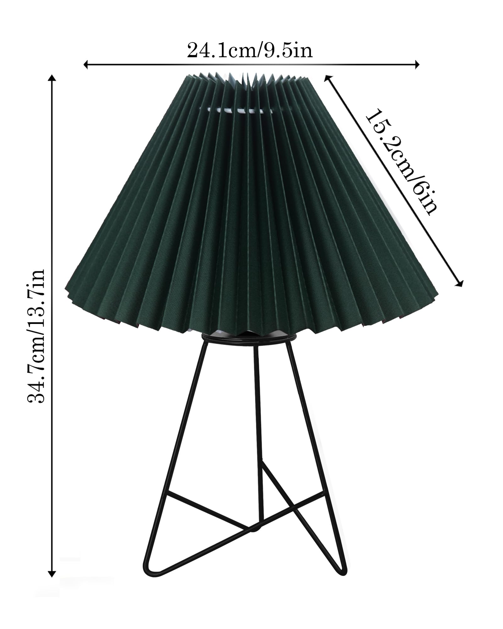 Homesake® Retro Matt Black Table Lamp, Iron Tripod Base, E27 Bulb Holder, Lamps for Bedroom, Bedside, Living Room, Study, Desk, Warm Night Lamp, Light, Pleated Fabricc