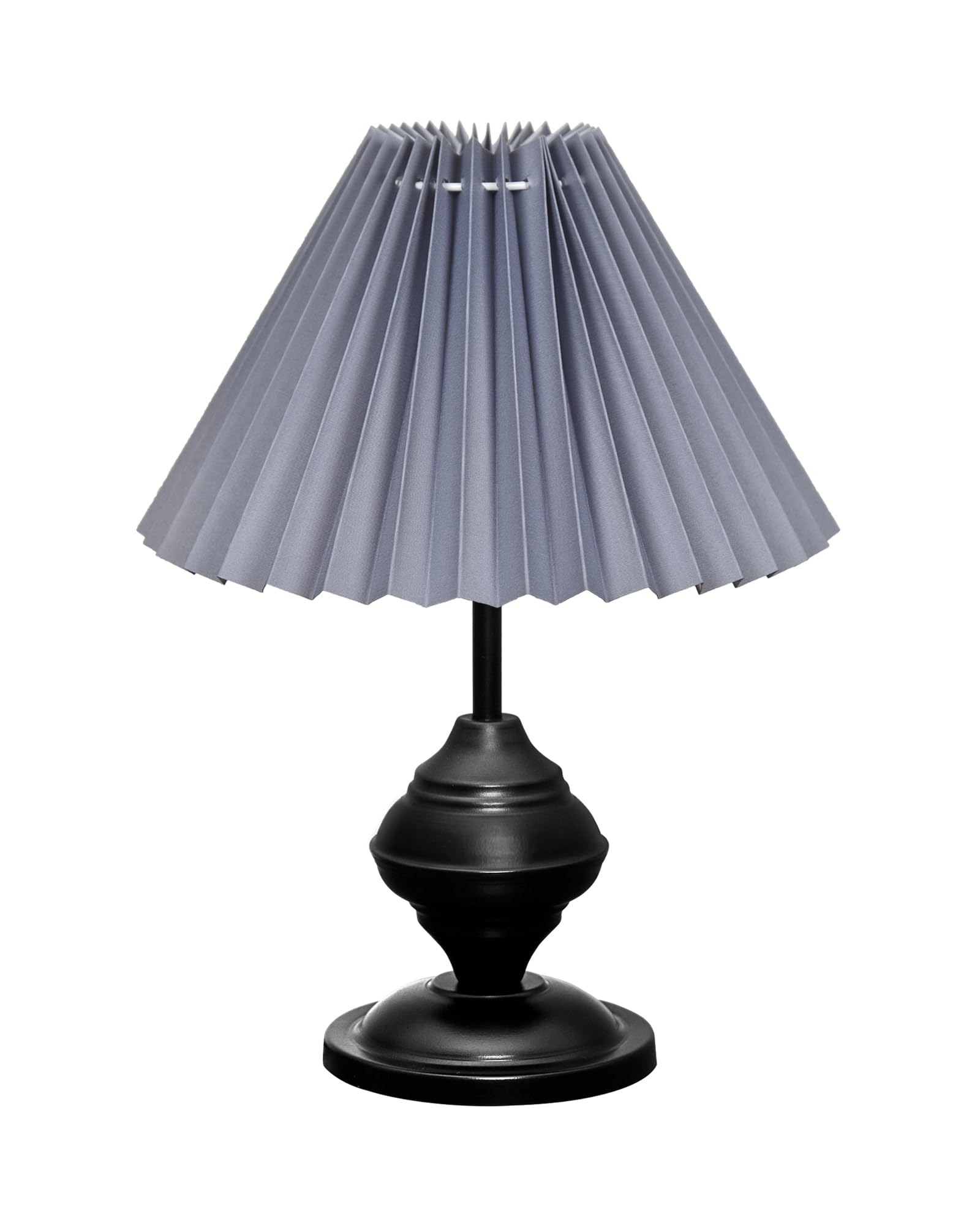 Bedside Black Metal Table Lamp with Fabric Shade, E27 holder, Urn, Pleated Jute Shade