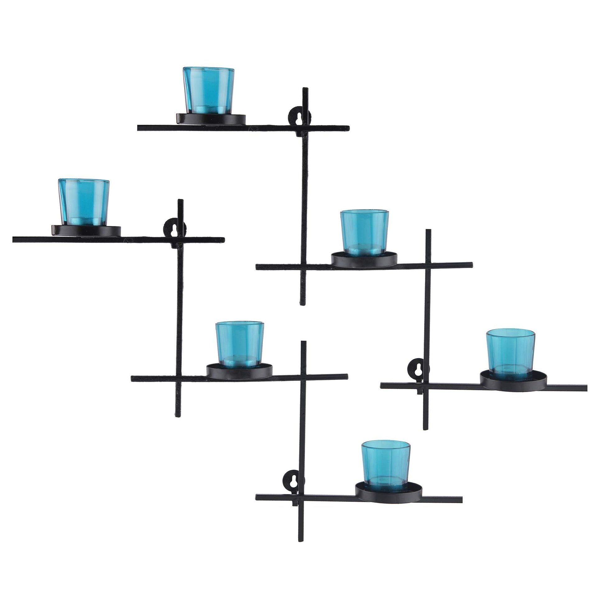 Homesake® White Scorching Ladder with Six Votive Blue, Wall Hanging Candle Tealight Holder, Set of 2