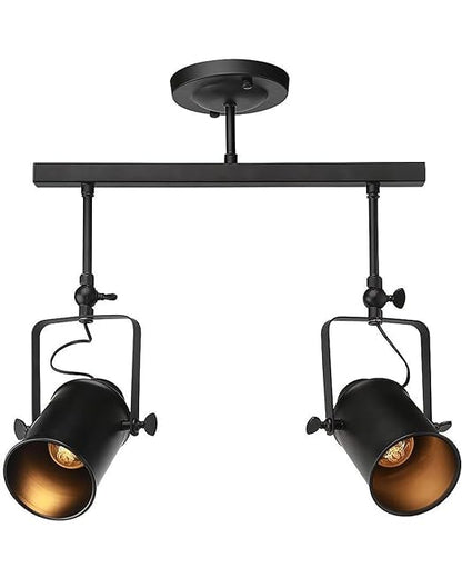 Industrial 2-Light Track Lighting Kit, Black Flush Mount Wall/Ceiling Spot Lights Fixture, Directional Ceiling Light for Kitchen,Dining Room, Living Room, Hallway, Bathroom, Cabinet
