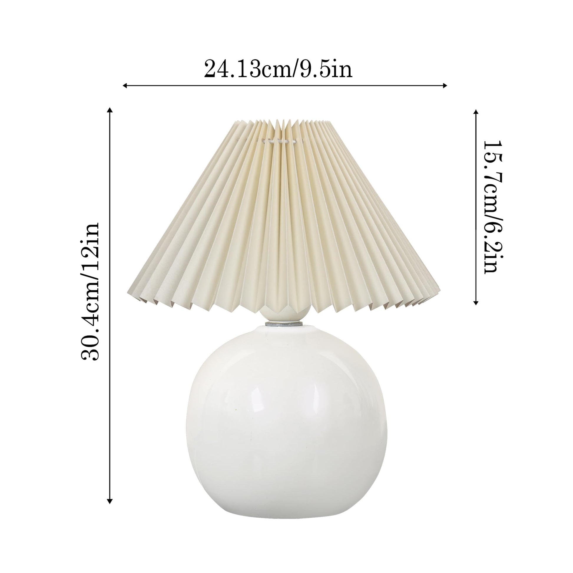 Bedside White Ceramic Table Lamp, Classic Desk lamp for Living Room Bedroom, Farmhouse Nightstand Lamps Round with Jute Pleated Shade