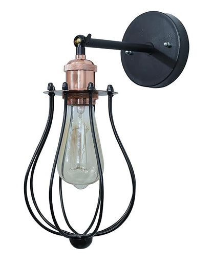 Vintage Wall Sconce Industrial Lighting Adjustable Socket Rustic Wire Metal Cage Fixture Porch Mirror, Antique