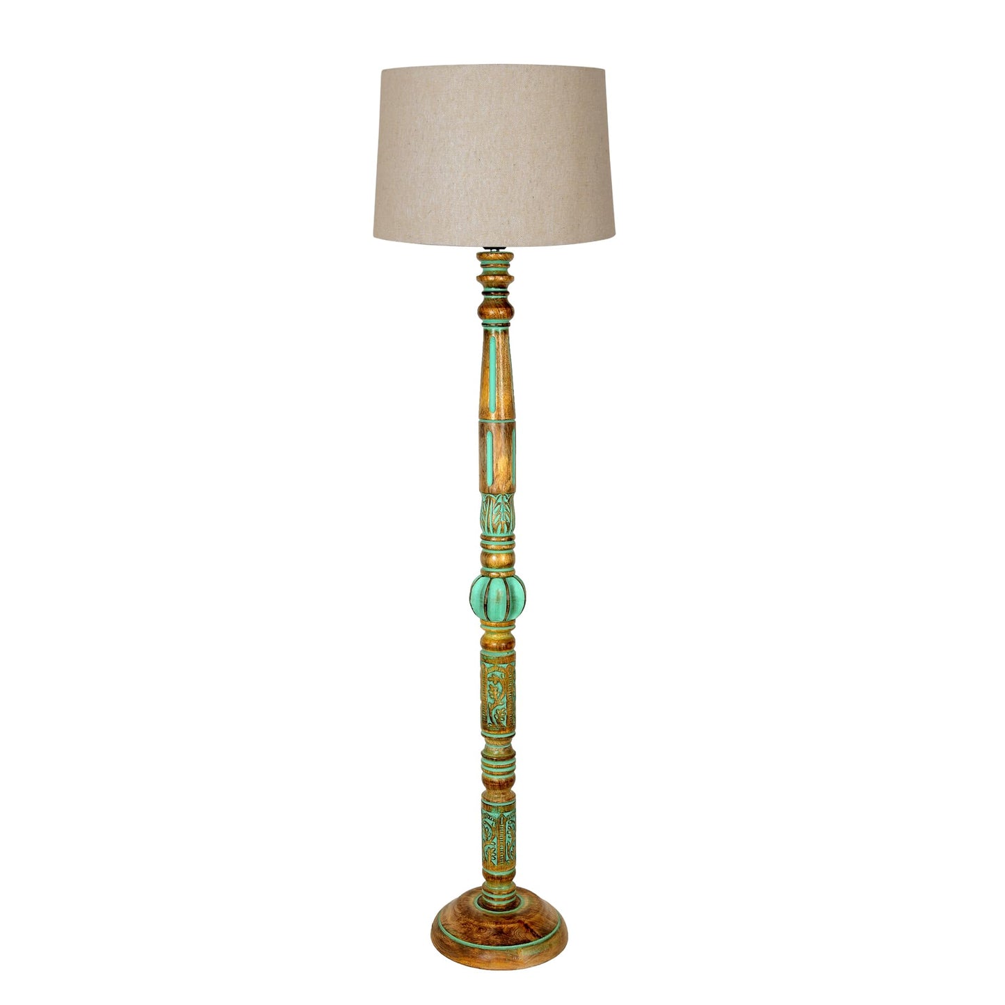 Royal Carving Antique Algae finish wooden floor lamp with Shade