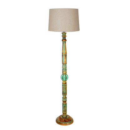 Royal Carving Antique Algae finish wooden floor lamp with Shade