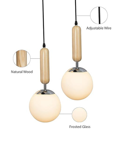 Wood Bullet Lamp with chrome cap Ceiling lamp white frosted glass globe Pack of 1