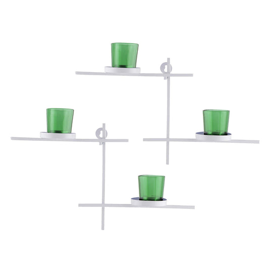 Homesake® White Scorching Ladder with Pair of Votive Green Wall Hanging Candle Tealight Holder, Set of 2