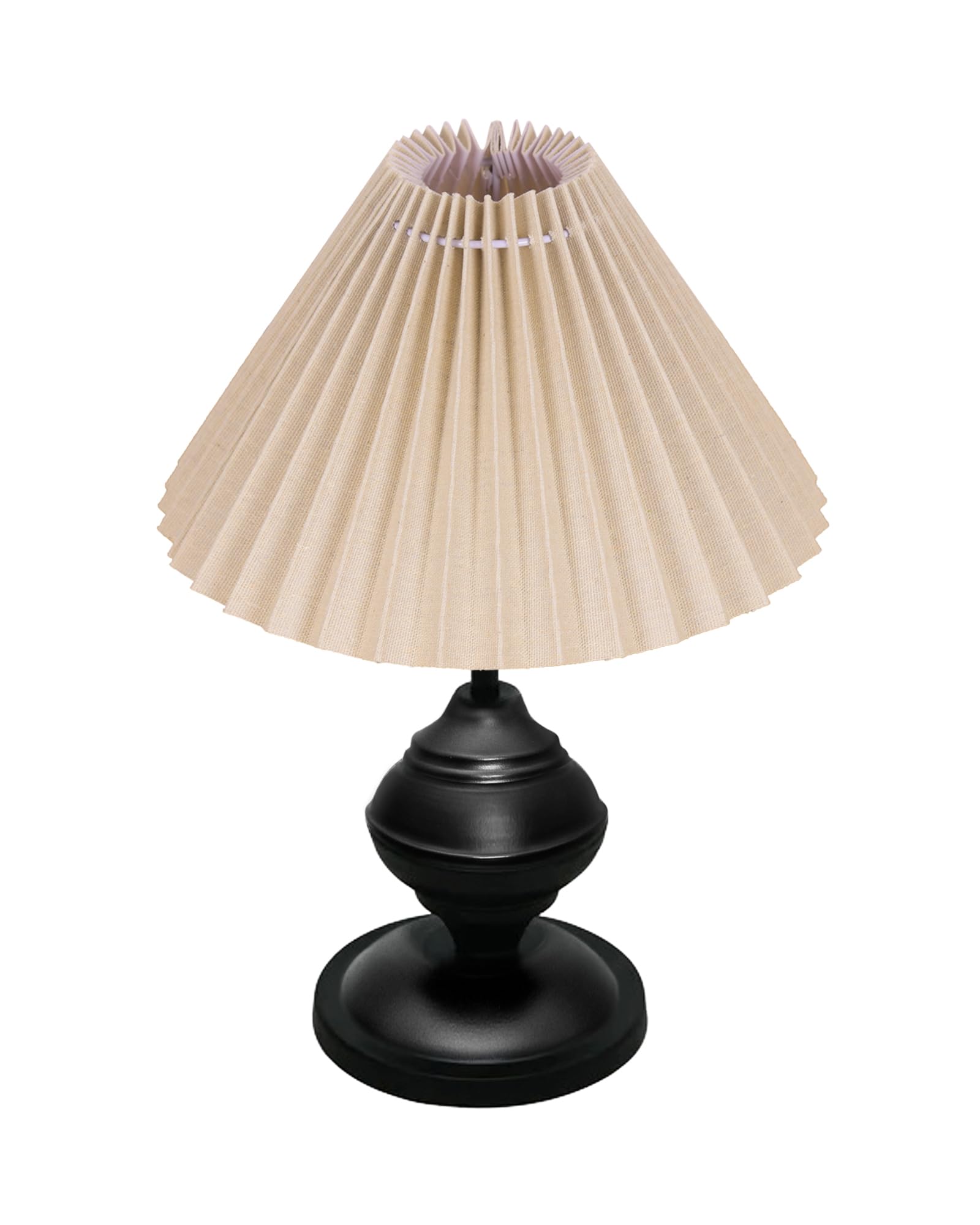Homesake® Bedside Black Metal Table Lamp With Fabric Shade,Incandescent,E27 Holder,Urn,Desk Lamp,Night Lamp,Office,Nightstand,Table Lamp For Living Room,Study Room,Kids Room,Pleated