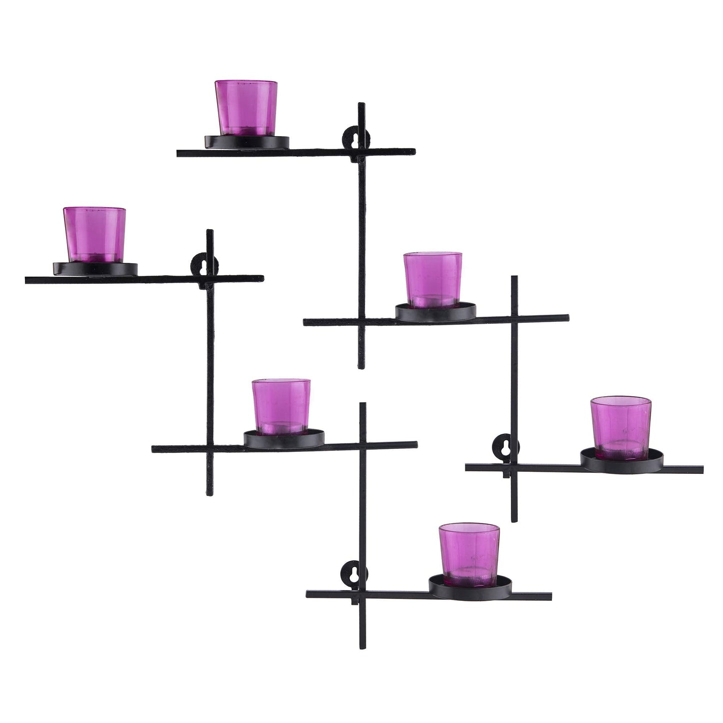 Homesake® Black Scorching Ladder with Six Votive Green, Wall Hanging Candle Tealight Holder, Set of 2