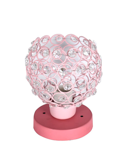 Semi Crystal Table Lamps Mood Lighting | Small Crystal Night Lamp Stylish Bedside Lamp Light | Unique Modern Decorative Desk Lamp for Bedroom Living Room, Pink