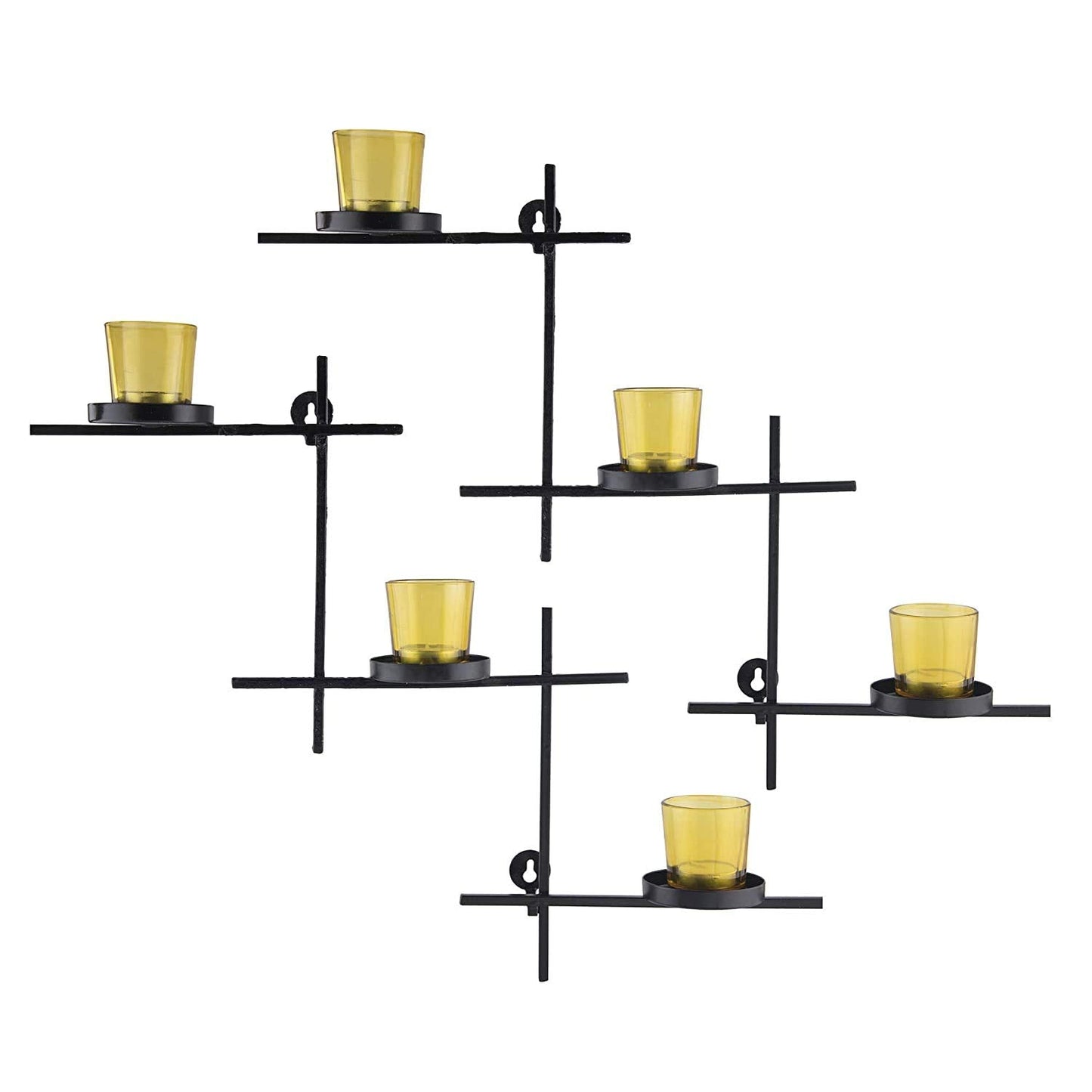 Homesake® Black Scorching Ladder with Six Votive Green, Wall Hanging Candle Tealight Holder, Set of 2