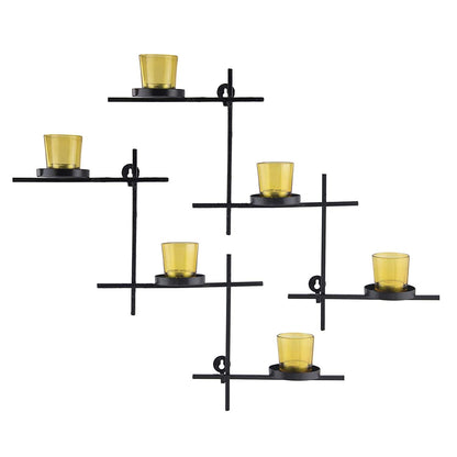 Homesake® Black Scorching Ladder with Six Votive Green, Wall Hanging Candle Tealight Holder, Set of 2