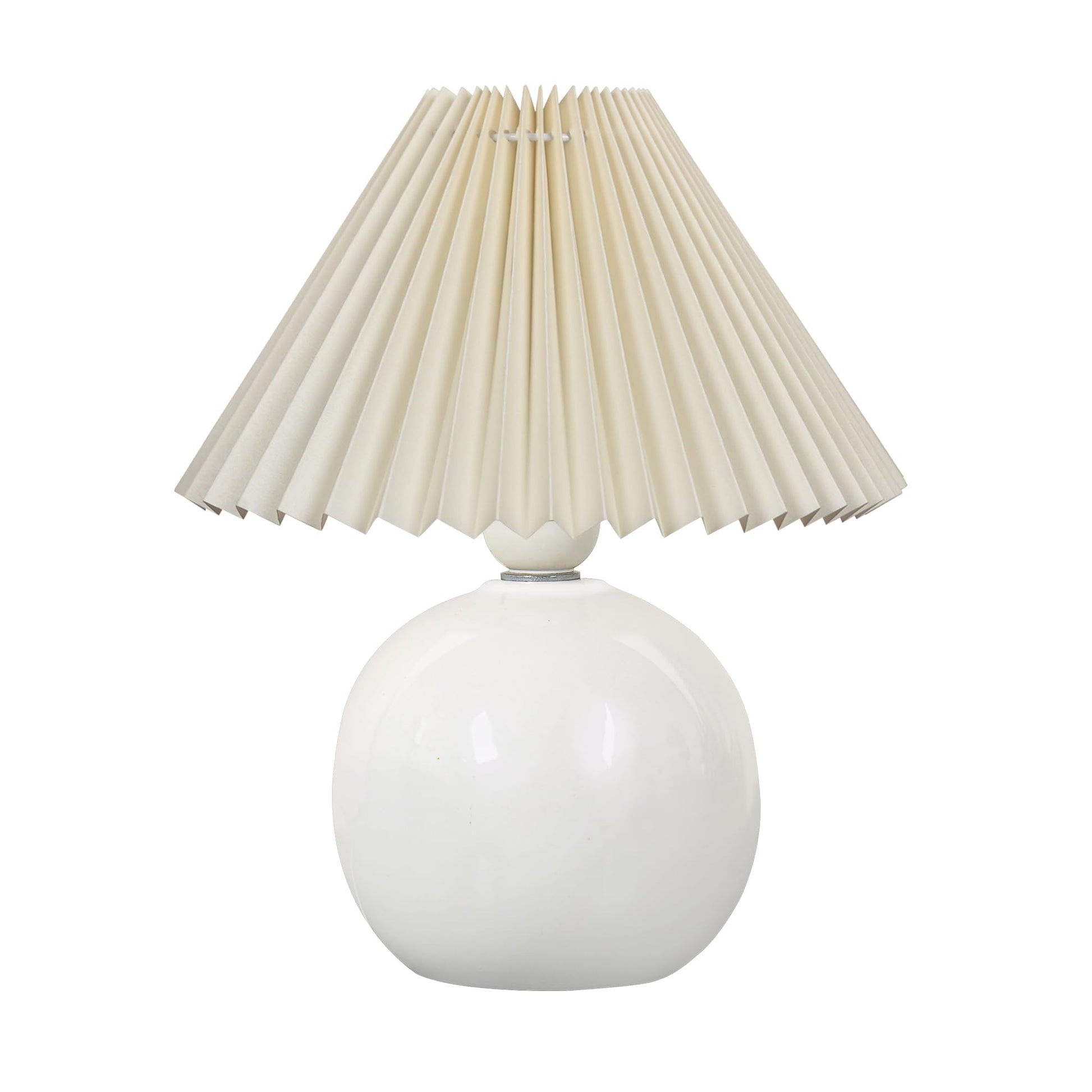 Bedside White Ceramic Table Lamp, Classic Desk lamp for Living Room Bedroom, Farmhouse Nightstand Lamps Round with Jute Pleated Shade