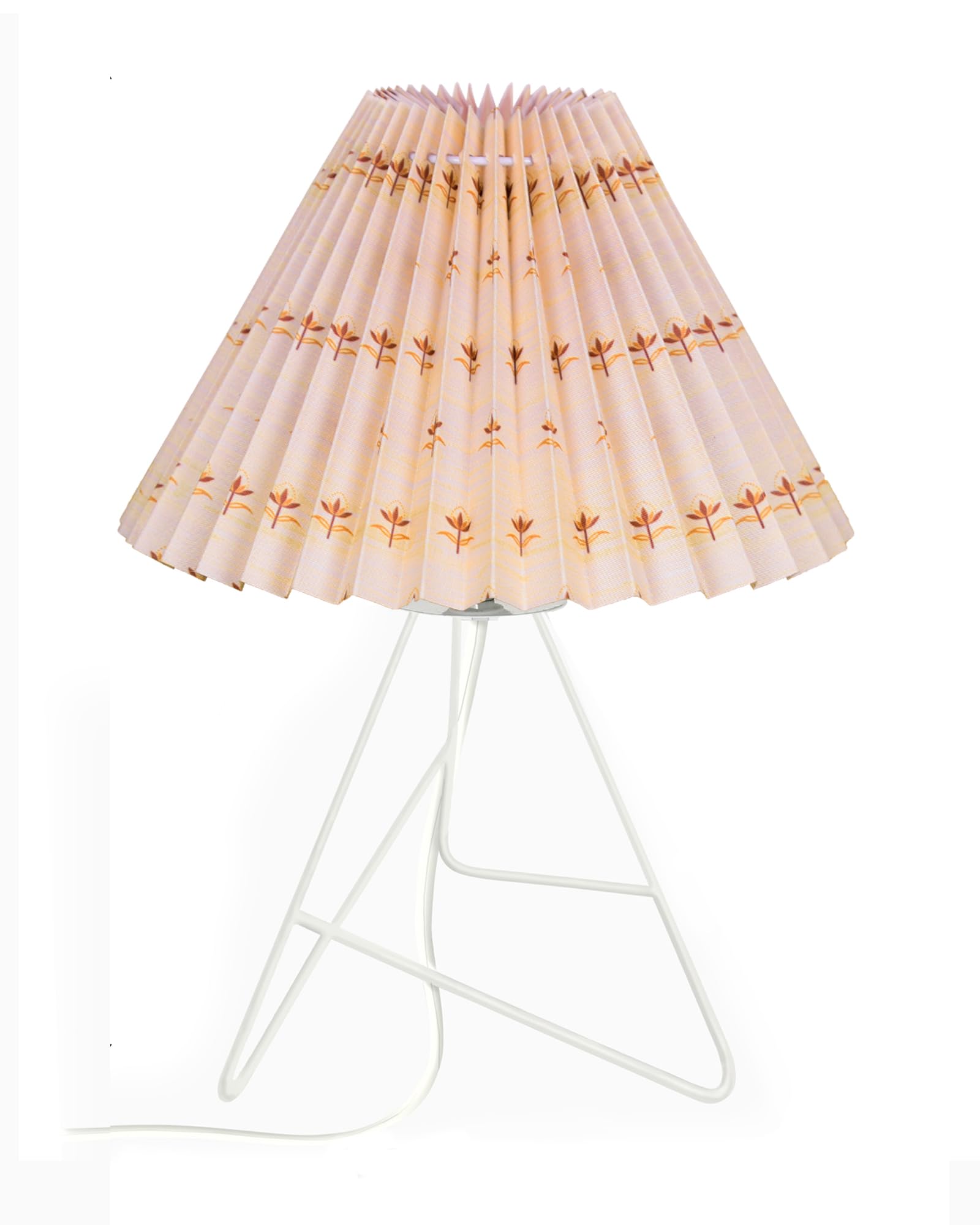 Retro Down to the Wire Metal Table Lamp with Fabric Shade, Bedside Lamp Gift Housewarming Home Living Room, Pleated shade