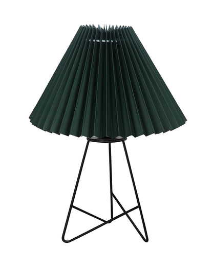 Homesake® Retro Matt Black Table Lamp, Iron Tripod Base, E27 Bulb Holder, Lamps for Bedroom, Bedside, Living Room, Study, Desk, Warm Night Lamp, Light, Pleated Fabricc