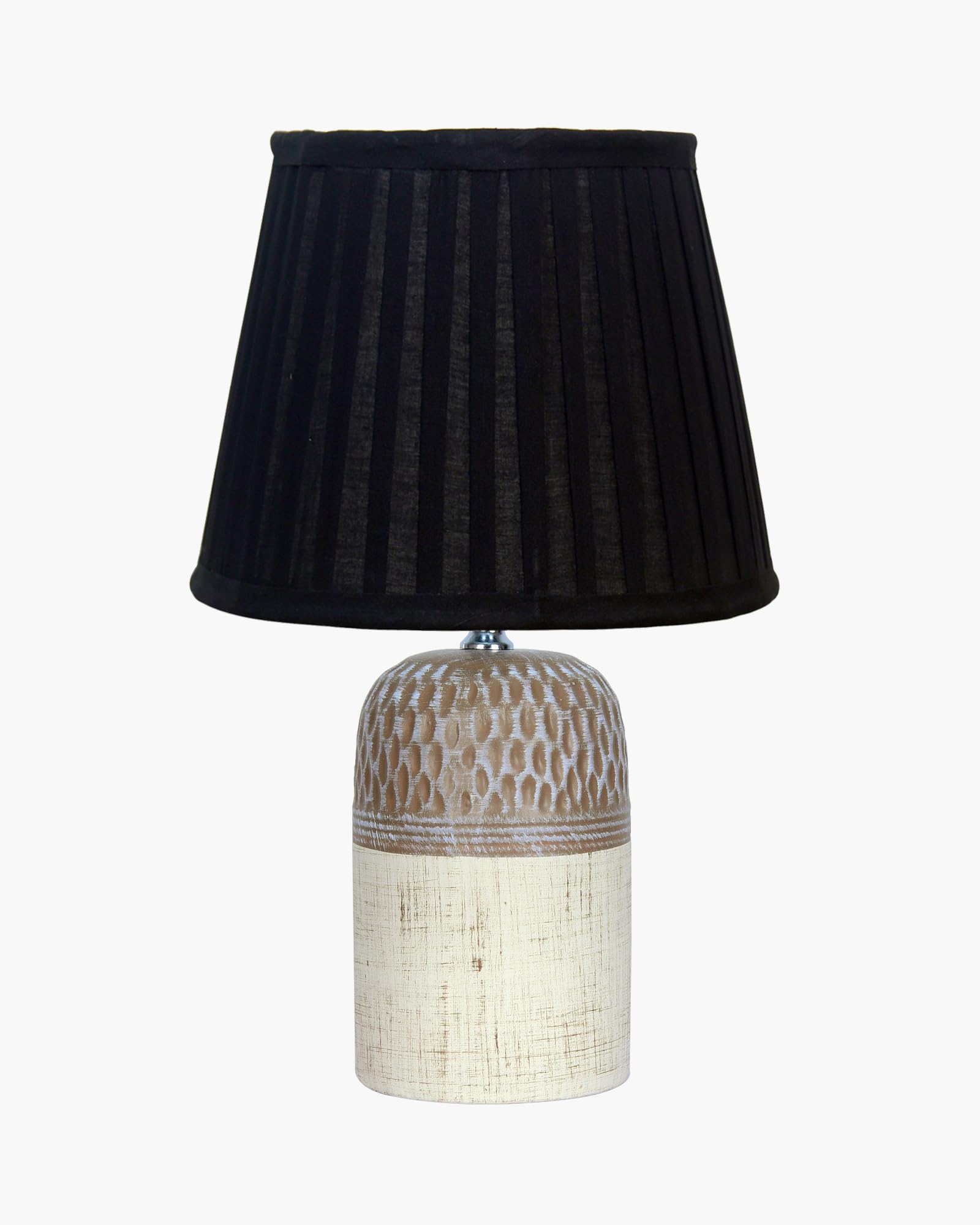 Homesake® Modern Ceramic Table Lamp with Fabric Shade, Minimal Bedside Lamp for Living Room & Bedroom, Brown Carved Honeycomb Pattern, Khadi Frill,