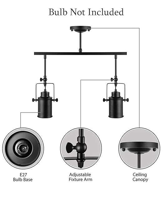 Industrial 2-Light Track Lighting Kit, Black Flush Mount Wall/Ceiling Spot Lights Fixture, Directional Ceiling Light for Kitchen,Dining Room, Living Room, Hallway, Bathroom, Cabinet