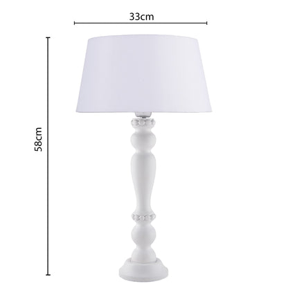 Homesake® Eureka Polka White Wood Table Lamp with White Drum Shade for Living Room, Home Decor, Bedroom