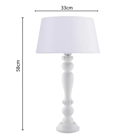 Eureka Polka White Wood Table Lamp with White Drum Shade for Living Room, Home Decor, Bedroom