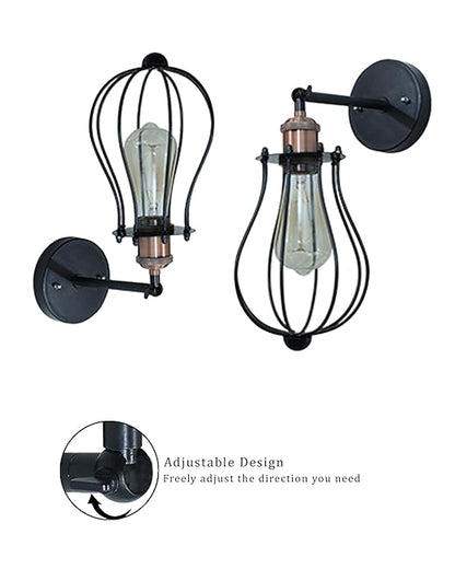 Vintage Wall Sconce Industrial Lighting Adjustable Socket Rustic Wire Metal Cage Fixture Porch Mirror, Antique