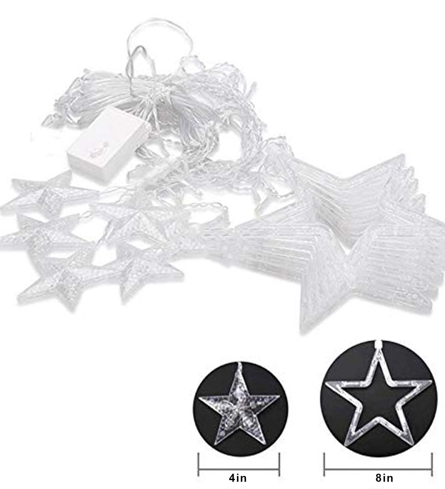 Homesake® 12 Stars Curtain String Lights Window Curtain Lights with 8 Flashing Modes Diwali Lights for Decoration Home, Festive Decor, Fairy Lights for Room Decoration (2.5 M Pack of 1)-2 pin Plug