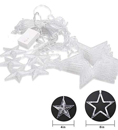 Homesake® 12 Stars Curtain String Lights Window Curtain Lights with 8 Flashing Modes Diwali Lights for Decoration Home, Festive Decor, Fairy Lights for Room Decoration (2.5 M Pack of 1)-2 pin Plug