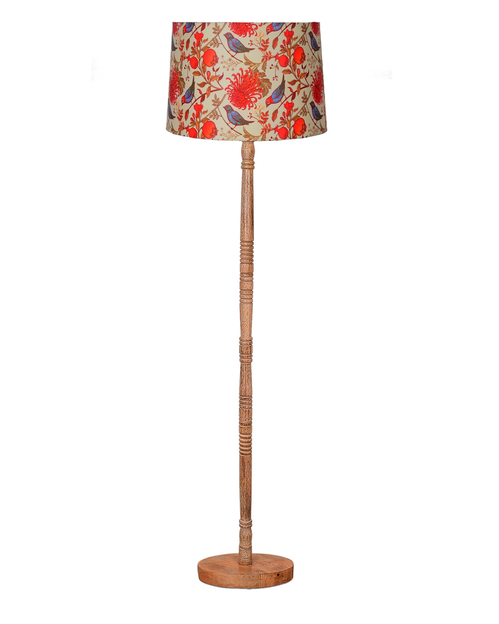 Homesake® Mid Century Modern Floor Lamp for Living Room | Hand turned | Corner Lamp for Living Room, Stand Lamp with Fabric Lampshade for Bedroom, Study Room and Office, (Vine and Flowers)